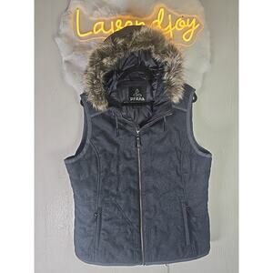 PrAna Wool Full Zip Faux Fur Hooded Hoodie Gray Vest Womens XL Hiking Winter